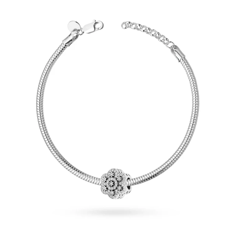 Srebrna regulowana bransoletka Charms zawieszka kwiat cyrkonie Z442-B969-925 marko