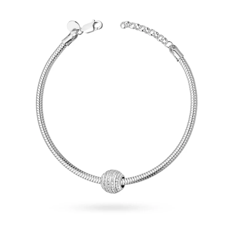 Srebrna regulowana bransoletka Charms z zawieszką koralik cyrkonie Z048-B969-925