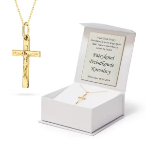 Złoty komplet krzyżyk z Jezusem łańcuszek ankier