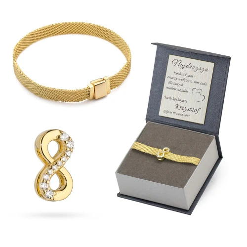 Pozłacana bransoletka Charms mesh z płaską zawieszką nieskończoność Z177-B244-925-Z marko