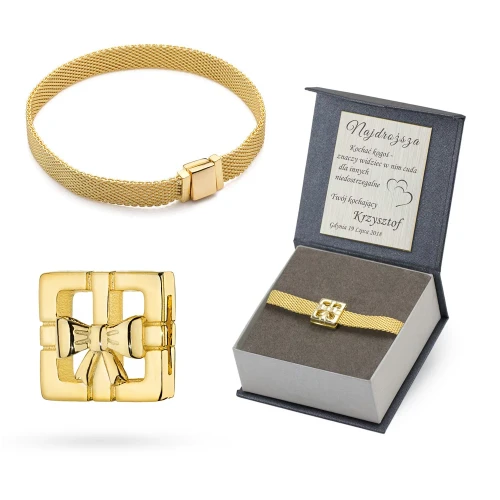 Pozłacana bransoletka Charms mesh z płaską zawieszką prezent Z182-B244-925-Z marko