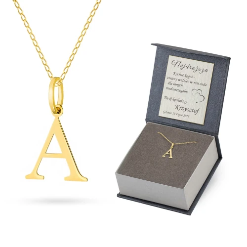 Złoty naszyjnik literka A na łańcuszku pancerka Imiona
