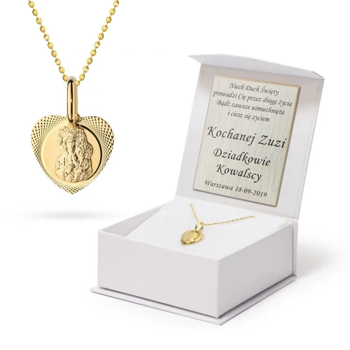 Złoty komplet medalik Matka Boska Częstochowska w sercu diamentowany łańcuszek kulka  D032-585-L046 marko