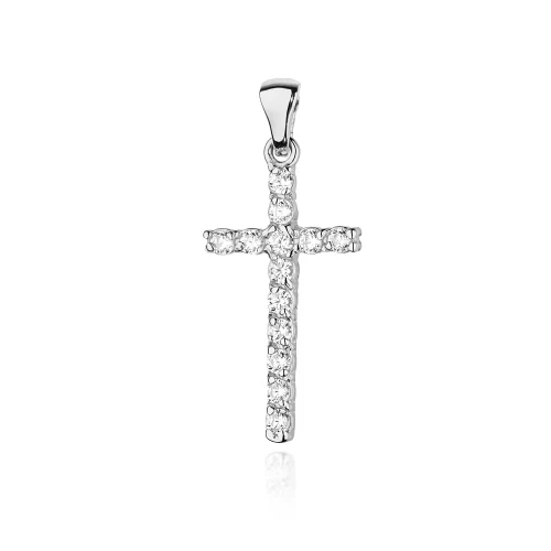 Krzyżyk zawieszka z białego złota 585 wysadzana brylantami 0,39ct