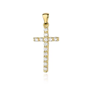 Złoty krzyżyk zawieszka 585 wysadzana brylantami 0,39ct