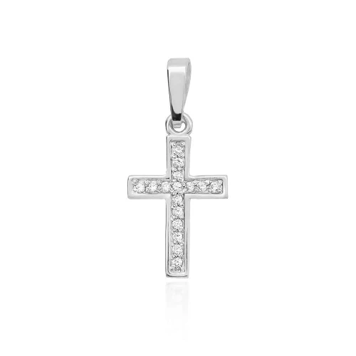 Złoty krzyżyk z białego złota wysadzany brylantami 0,08ct