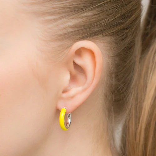 Srebrne kolczyki koła 2cm z emalią żółte  neon Supreni