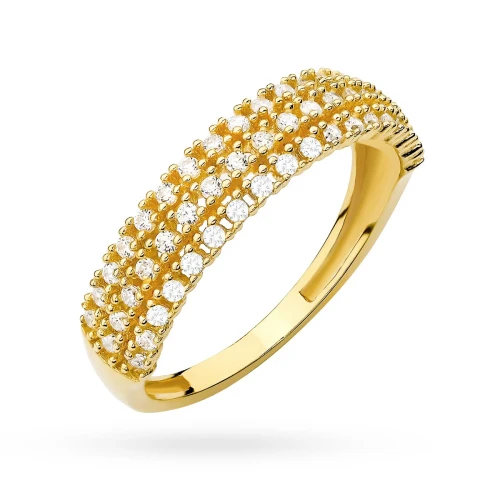 Pierścionek z pozłacanego srebra obrączka z trzema rzędami cyrkonii Soledo AP039-925-Z marko