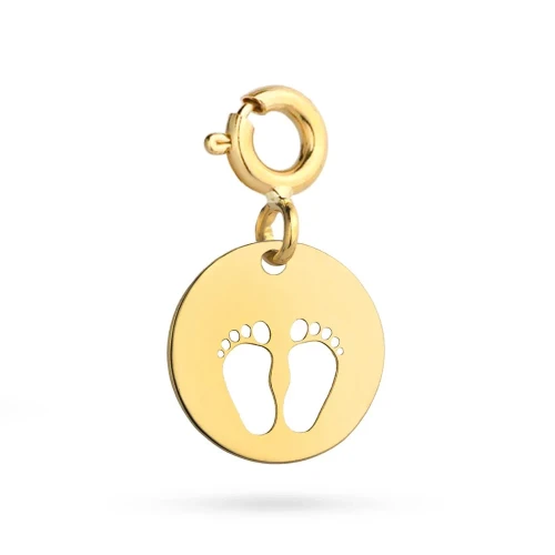 Złota zawieszka stópki w kółku Charms