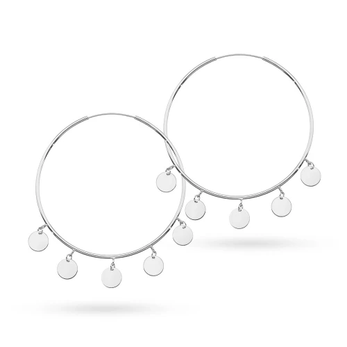 Srebrne kolczyki koła 6cm boho zawieszki monety blaszki Sego K1197-925-S marko