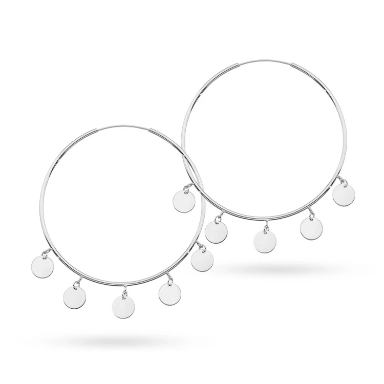 Srebrne kolczyki koła 6cm boho zawieszki monety blaszki Sego K1197-925-S marko