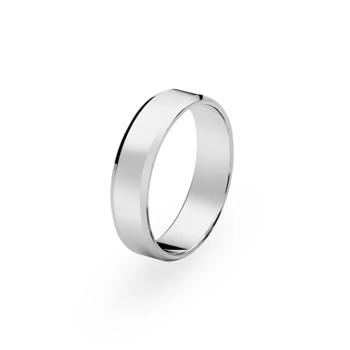Pojedyncza szeroka obrączka białe złoto 6mm fazowana z soczewką O034-B585-60 marko
