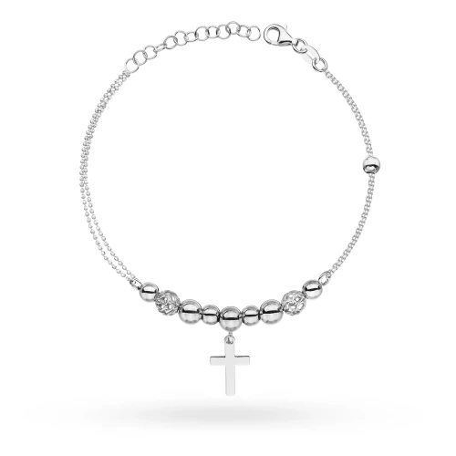 Srebrna bransoletka Charms z zawieszkami krzyżyk koraliki B530-925-S modelka