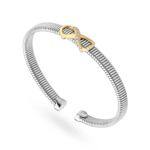 Sztywna bransoletka bangle srebrna z pozłacaną nieskończonością cyrkonie Sego 
