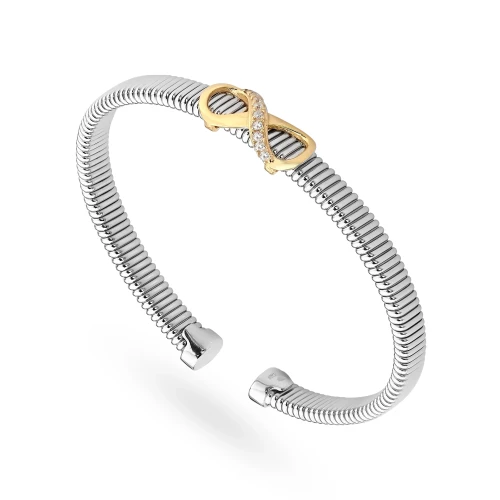 Sztywna bransoletka bangle srebrna z pozłacaną nieskończonością cyrkonie Sego 