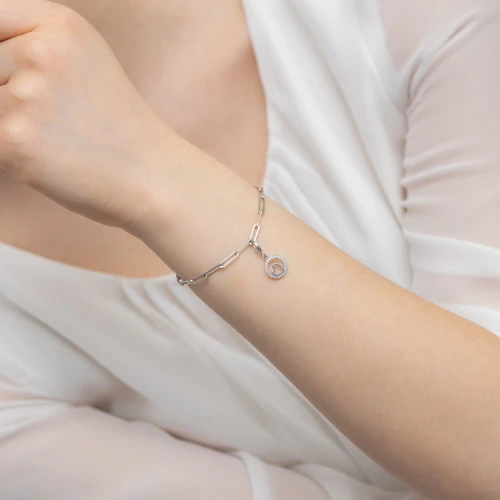 Srebrna zawieszka serce w kole cyrkonie Charms 