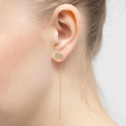 Pozłacane kolczyki przewlekane łańcuszek kółko moneta z cyrkoniami Jeso