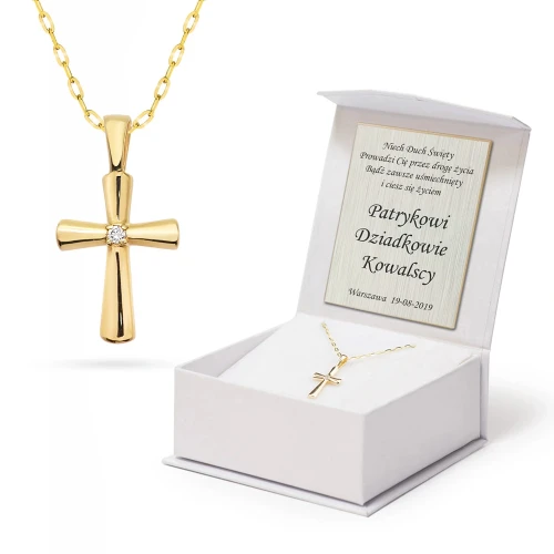 Złoty komplet krzyżyk z cyrkonią 585 na łańcuszku ankier D264-585-C-L149 marko