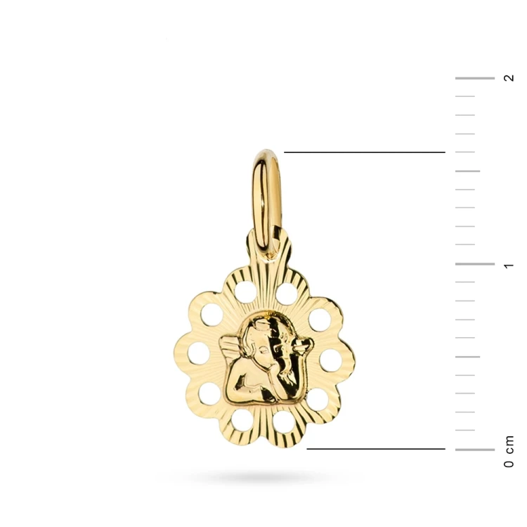 Złoty medalik aniołek kwiatek diamentowany D079-333 marko