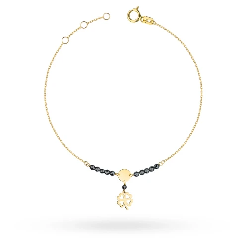 Złoty komplet biżuterii naszyjnik z bransoletką paciorki różaniec koniczynka Kleur N548-B235-585 marko