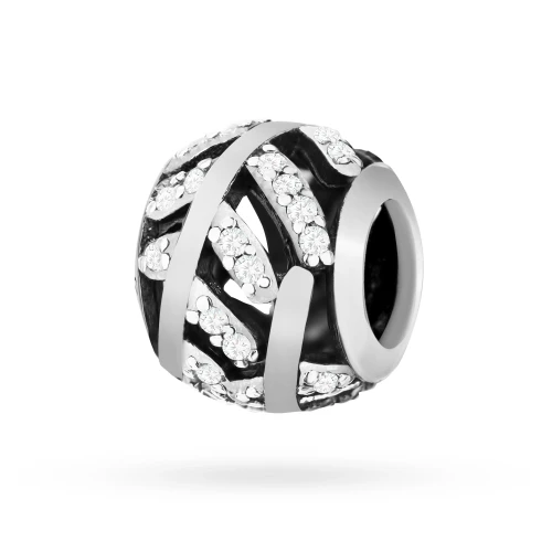 Srebrna zawieszka wisiorek Charms koralik zdobiony nacinany cyrkonie Z587-925-S marko