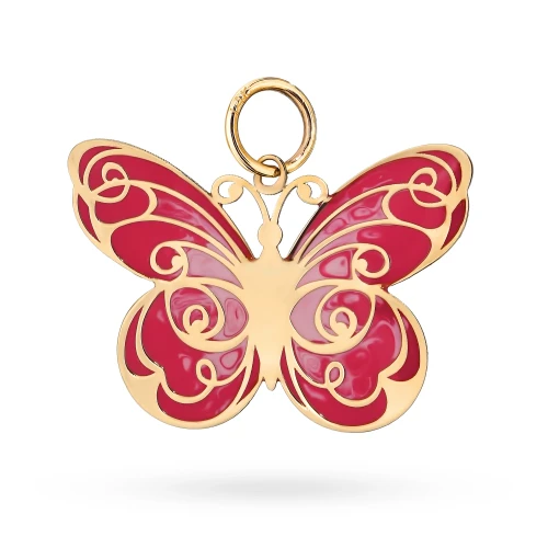 Złota zawieszka emaliowana motyl czerwony różowy Z687-585-C marko