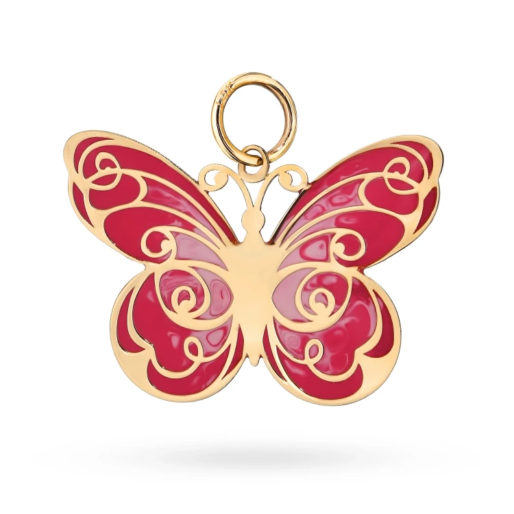 Złota zawieszka emaliowana motyl czerwony różowy Z687-585-C marko
