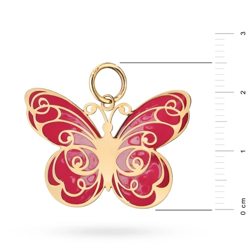 Złota zawieszka emaliowana motyl czerwony różowy Z687-585-C marko