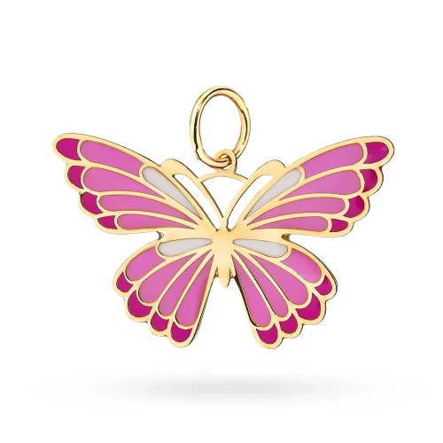 Złota zawieszka emaliowana motyl kolorowy różowy Z684-585-R marko