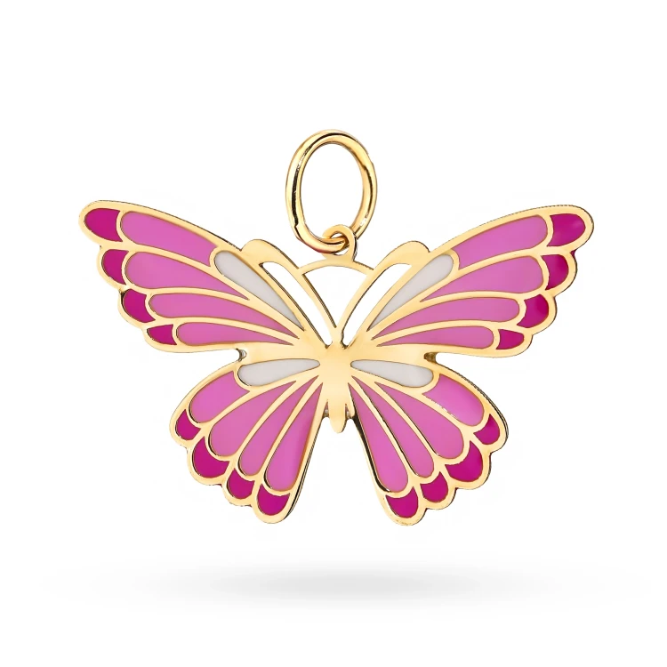 Złota zawieszka emaliowana motyl kolorowy różowy Z684-585-R marko