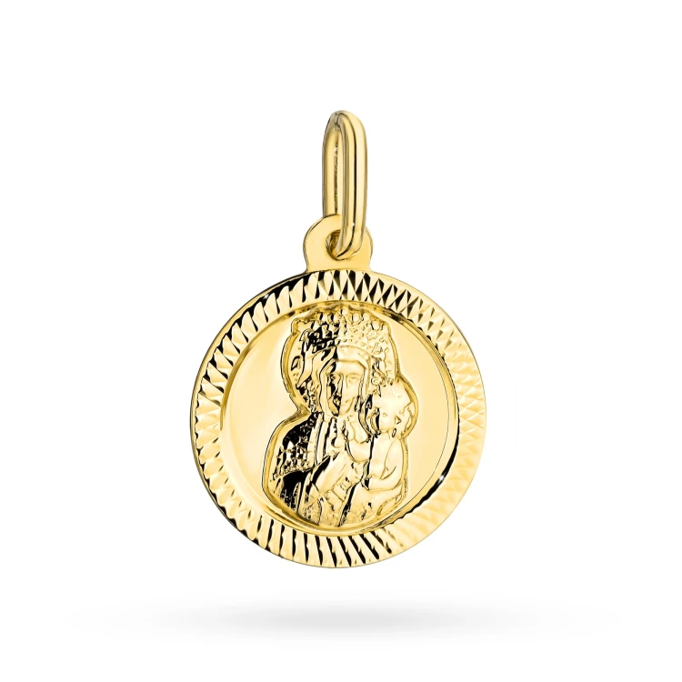 Złoty okrągły medalik Matka Boska Częstochowska diamentowana oprawa MD-GW-107-585 marko