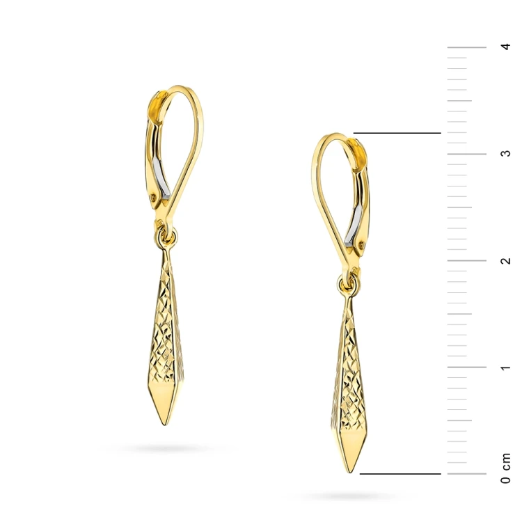 Złote wiszące kolczyki sopelki stożki z diamentowaniem K-GW-720-585 marko
