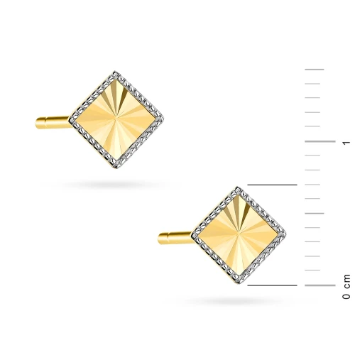Złote dwukolorowe kolczyki na sztyft diamentowany romb kwadrat K-GW-714-585 marko