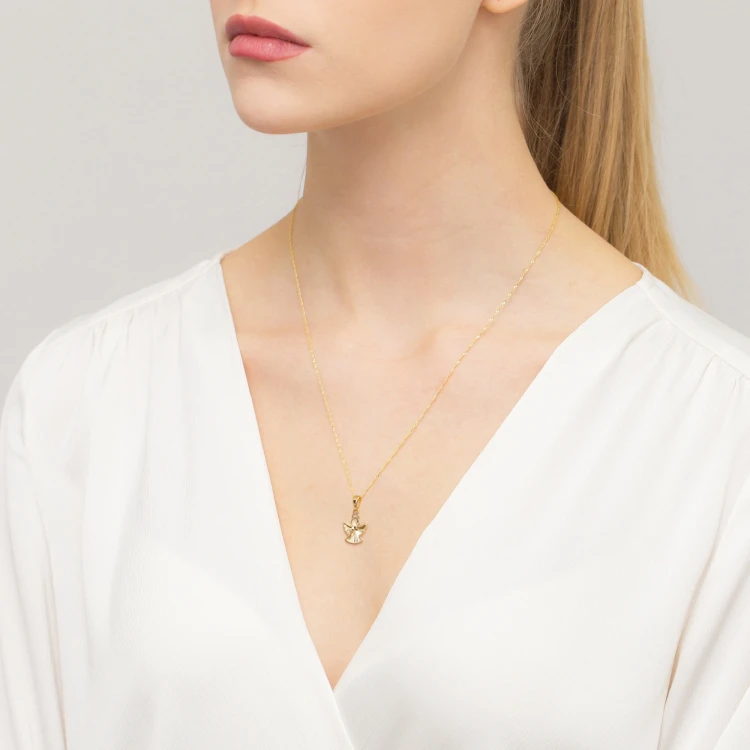 Złota zawieszka diamentowany aniołek z krzyżykiem Z617-333 marko