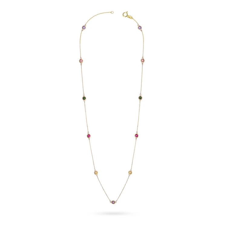 Złoty krótki naszyjnik kolorowe cyrkonie choker łańcuszek Supreni N179-585 marko