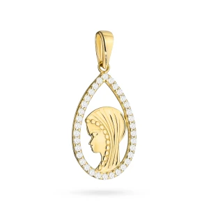 Złoty medalik Matka Boska otoczona cyrkoniami