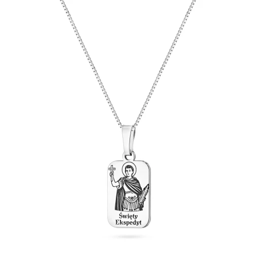 Srebrny medalik Święty Ekspedyt modlitwa na łańcuszku D105-925-S-L100 marko