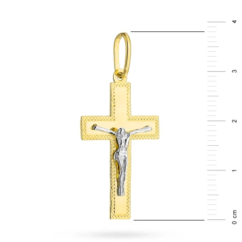 Złoty krzyż z diamentowaniem Jezus Chrystus dwukolorowe złoto 
 KR-GW-069-585 maarko