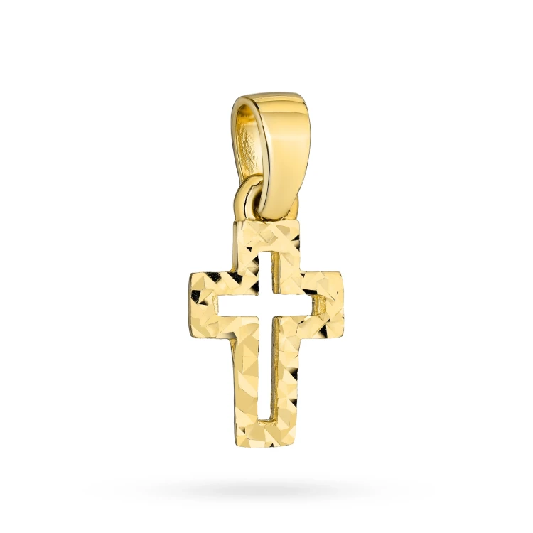 Złoty mały ażurowy krzyżyk z diamentowaniem KR-GW-068-585 marko