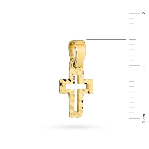 Złoty mały ażurowy krzyżyk z diamentowaniem KR-GW-068-585 marko