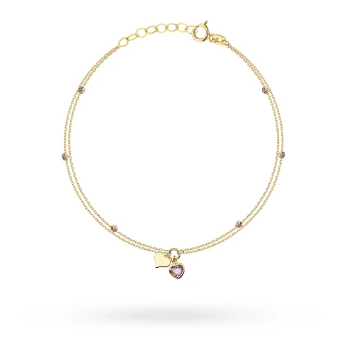 Złota bransoletka serce z ametystem diamentowane kulki Virino B-GW-425-585 marko