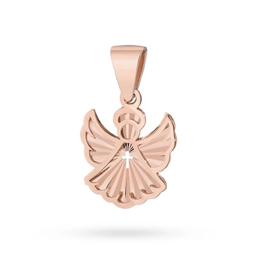 Zawieszka z różowego złota diamentowany aniołek z krzyżykiem Z617-R585 marko