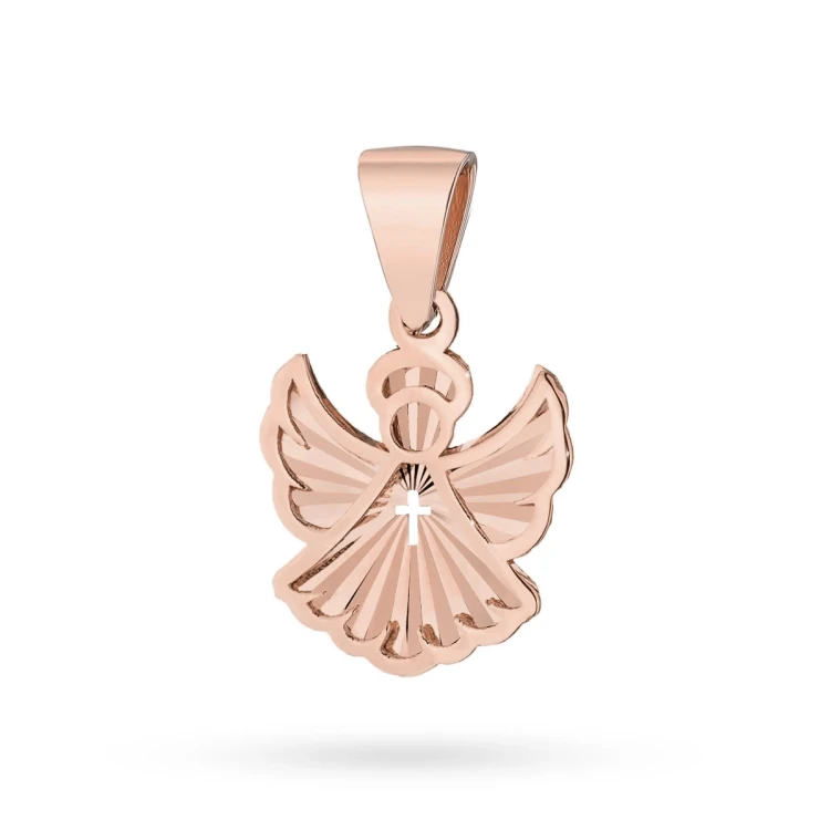 Zawieszka z różowego złota diamentowany aniołek z krzyżykiem Z617-R585 marko