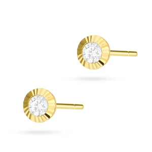 Złote kolczyki cyrkonia 4mm w diamentowanej oprawie na sztyft Soledo