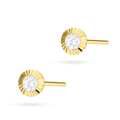 Złote kolczyki cyrkonia 4mm w diamentowanej oprawie na sztyft Soledo K1688-585-B marko