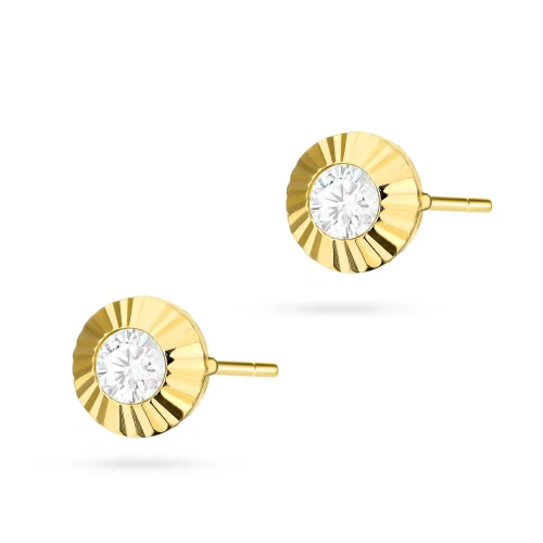 Złote kolczyki cyrkonia 5mm w diamentowanej oprawie na sztyft Soledo K1687-585-B marko