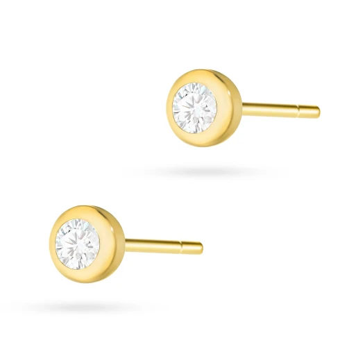 Złote klasyczne kolczyki półkulki 4mm z cyrkoniami sztyft Soledo K1683-585-B marko
