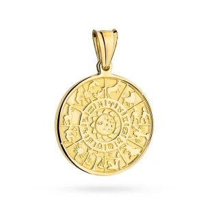 Złota zawieszka tarcza słońce i znaki zodiaku Zodiak