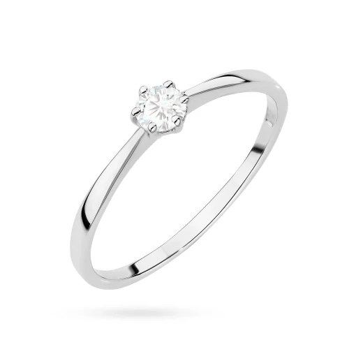 Pierścionek z białego złota w sześciu  łapkach brylant 0,15ct Klasyka