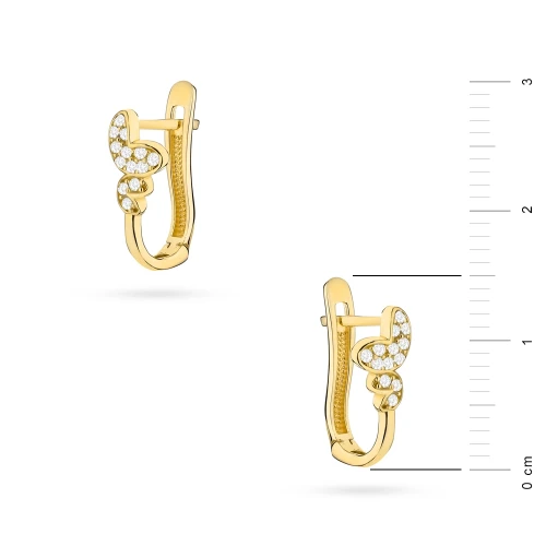Złote kolczyki dwa serca wypełnione cyrkoniami na angielskim zapięciu Soledo K1709-585-B marko